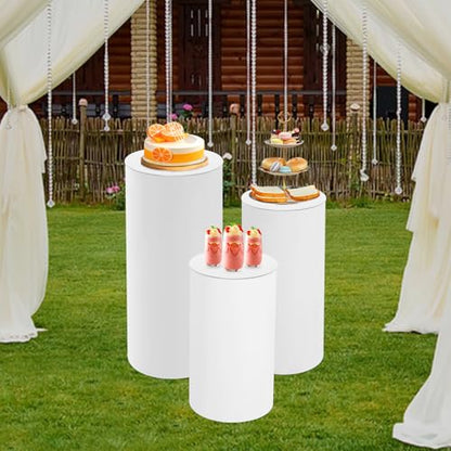 3 Pcs Round Cylinder Pedestal Stands White Thickened PVC Reusable Dessert Display Plinth Pillars for Party Weddings or Banquets 35.4''(L),29.5''(M),23.6''(S) - size: 35.4''(L),29.5''(M),23.6''(S)