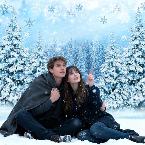 Mocsicka Winter Scene Backdrop Snowy Christmas Pine Tree Halo Spots Photography Background Blue Wonderland Snowflake Forest Party Holiday Photoshoot Props (Blue, 10x7ft) - color: blue, size: 10x7ft