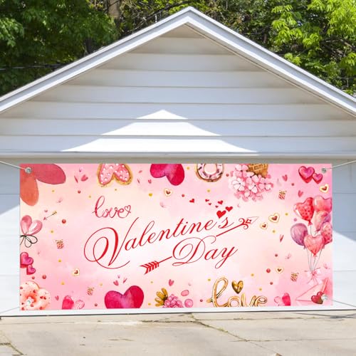Happy Valentine's Garage Door Cover Decoration Background Blush Pink Pastel Love Balloon Sweetheart Bridal Shower Party Supplies Banner Photography Background Banner Cover - color: Pink2, size: 7X8