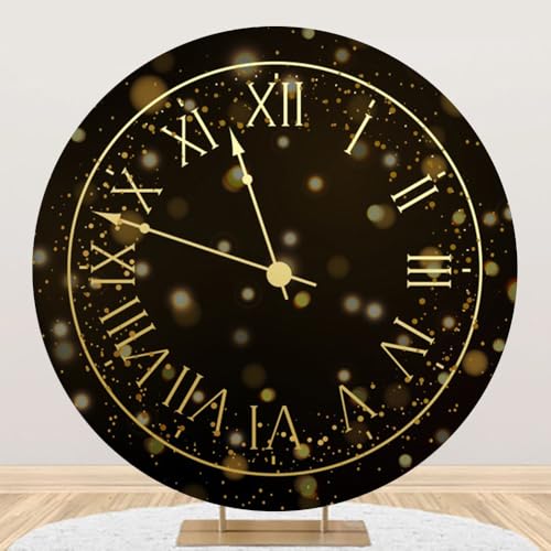 5x5ft Vintage Black Gold Clock Round Backdrop Cover Happy New Year Photography Background for New Year Eve Party New Year's Countdown Family Party Congrats Grad Celebration Portrait Supply - color: Black, size: 5x5ft-Diameter