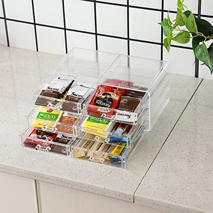 Cq acrylic 1 Pack Clear Acrylic Drawer Organizer Countertop,Stackable 6 Drawers Makeup Storage,Cute Cube Make Up Organizer for Dresser Hair Clip,Beauty Product Desk and Bathroom Organizers and Storage - size: 6 Small Drawers