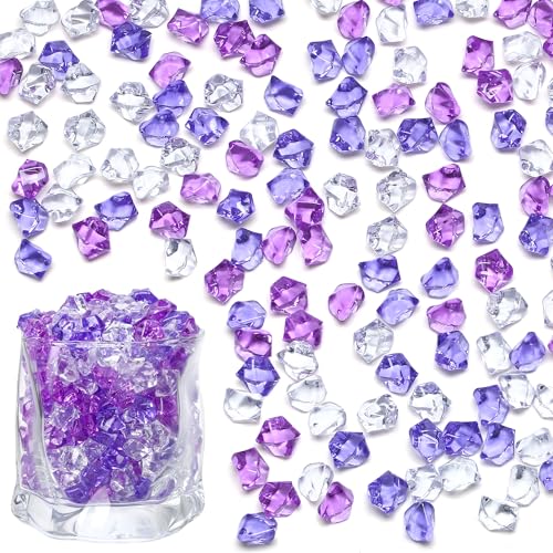 LAIDANLA 500PCS Mixed Purple Acrylic Gems Vase Fillers Fake Ice Cubes Plastic Diamonds Fake Crushed Rocks for Centerpiece DIY Party Table Scatter Prop Wedding Decoration Accessories - color: Mixed Purple