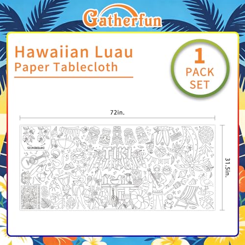 Gatherfun Hawaiian Luau Party Giant Coloring tablecloths, 31.5 x 72 Inches, Hawaiian Party Decorations, Tiki Party Decorations, coloring Table Cover for School Parties - style: TIKI