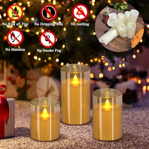 wemarry Flameless Candles 4" 5" 6" Acrylic Glass Pillars 3" Diameter Battery Operated Flickering Candles Include 8-Key Remote with Timer Function 400+ Hours (Amber, Warm Light 12 Pack) - color: Amber, size: Warm Light 12 Pack