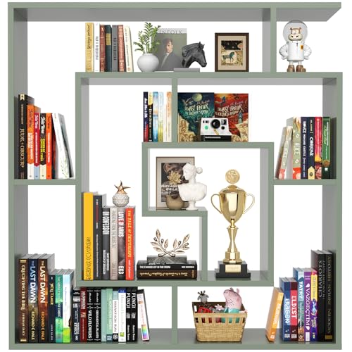 Armocity 6 Tier Display Book Shelf Wall Mounted Bookshelf Freestanding Geometric Bookcase Floating Book Shelves for Wall Bedroom Living Room Home Office, 45.5"(W) * 47"(H), Crab Green - color: Crab Green