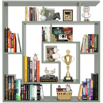 Armocity 6 Tier Display Book Shelf Wall Mounted Bookshelf Freestanding Geometric Bookcase Floating Book Shelves for Wall Bedroom Living Room Home Office, 45.5"(W) * 47"(H), Crab Green - color: Crab Green