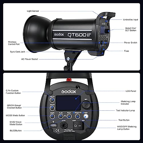 Godox 3 Pack QT600IIM 1800Ws 2.4G TTL Speedlite Studio Flash Strobe Light Bowens Mount Kit,GN76 1/8000s HHS,Recycle in 0.05-0.9 Sec for Studio Shooting, Location and Portrait Photography