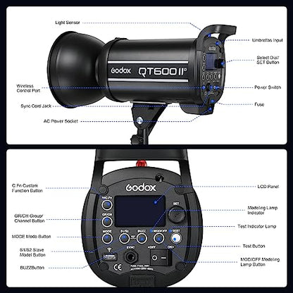 Godox 3 Pack QT600IIM 1800Ws 2.4G TTL Speedlite Studio Flash Strobe Light Bowens Mount Kit,GN76 1/8000s HHS,Recycle in 0.05-0.9 Sec for Studio Shooting, Location and Portrait Photography