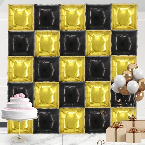 square aluminum foil Balloon Wall Backdrop, 25 pieces Gold and black double-sided Balloon Arch Kit, suitable for theme parties, weddings, anniversaries and other celebration decorations - color: Gold.black