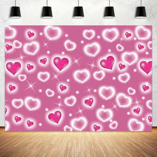 5 x 3 ft Valentine's Day Pink Heart Background Glitter Heart Romantic 90s Valentine Day Party Photography Background Women Men Happy Birthday Photography Background Banner Photo Booth Studio Props - color: Pink3, size: 5x3ft