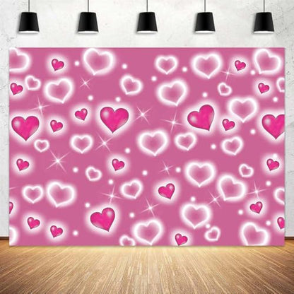 6 x 4 ft Valentine's Day Pink Heart Background Glitter Heart Romantic 90s Valentine Day Party Photography Background Women Men Happy Birthday Photography Background Banner Photo Booth Studio Props - color: Pink3, size: 6x4ft