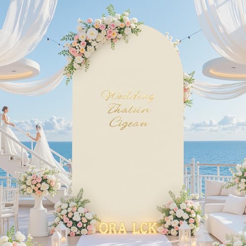 White Beige Arch Cover 6ft Spandex Wedding Arch Backdrop Cover for Baby in Bloom Birthday Party Bridal Shower Balloon Arch Stand Cover Party Photo Arch Covers Stretchy Backdrop Background - color: White Beige, size: 6FT