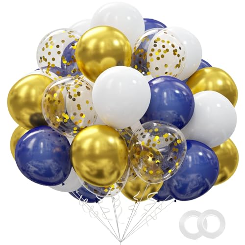 62pcs Gold Navy Blue Balloons Kit - 12 Inches Gold Blue Party Decoration Balloons for Graduation Baby Shower Birthday Graduation Party Decorations Favors - color: Gold Navy Blue