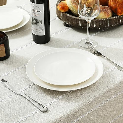 Chassic 60 x 104 inches Farmhouse Style Linen tablecloths, Wrinkle Resistant Washable Dining Room Table Cloths for 6 Foot Rectangle Tables - Beige - color: Beige, size: 104" x 60" (Rectangular)