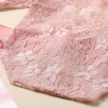 Newborn Photography Outfits Girl Newborn Photography Props Lace Romper with Headband Infant Photo Shoot Outfits Girls Photo Props Baby Girl Photoshoot - color: Bow Pink