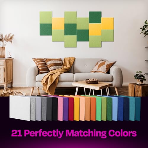 Acoustic Panels 12-Pack Soundproof Wall 12"X12"X0.4" - High Density Sound Dampening [Gin Green Square] - color: Gin Green, size: Square 12 Pack
