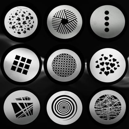 18Pcs Round Gobos Kit for Optical Snoot,66mm/2.6in Metal Plate Patterns for Spotlight Attachment Compatible with Godox BFP/OT1/OT1 Pro/II/Westcott Optical Spot/Aputure SE,for Portraits/Product/YouTube - style: 18packs Patterns