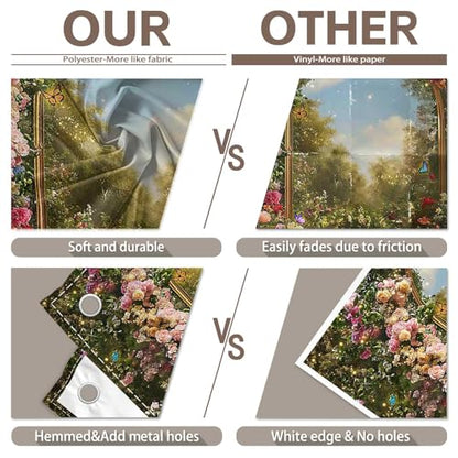 8x6ft Fabric Spring Enchanted Garden Backdrop Fairytale Forest Floral Butterfly Wonderland Oil Paint Photography Background Girl Kids Birthday Decor Photo Banner - size: 8'x6'