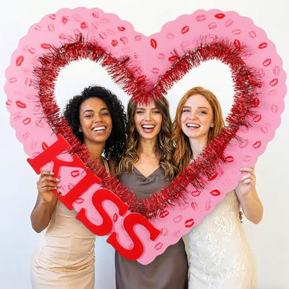 AceOrbit Large 28x25 Inch Valentine's Day Photo Booth Props Set Galentines Romantic Love Frame with DIY Decorations for Valentine's Day Galentines Wedding Party Favors Decorations
