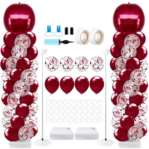 2 Sets Maroon Graduation Balloon Column Stand Kit for Class of 2026, Adjustable Floor Balloon Arch Tower with Foil & Latex Balloons, DIY Decor for Grad Ceremony Backdrop - color: Burgundy
