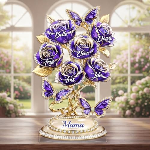 LOVELYPOD Personalized Mom 2D Acrylic Plaque, Custom Shape Rose Tree Holds A Piece Of Your Heart, Mom Birthday Gifts, Mothers Day Gift for Mama, Grandma, Mama Gifts from Kids, Gift for Family - color: Design #1