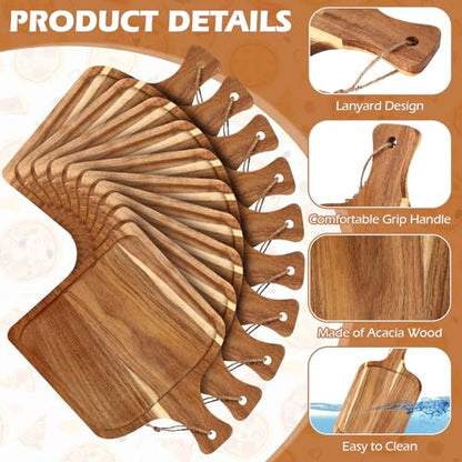 Tanlade 16 Pcs Acacia Wood Cutting Board with Handle Chopping Boards Decorative Charcuterie Platter Pizza Bread Cheese Fruit Serving Tray for Kitchen Counter Table Christmas Decorate (15.8 x 12 Inch) - size: 15.8 x 12 Inch