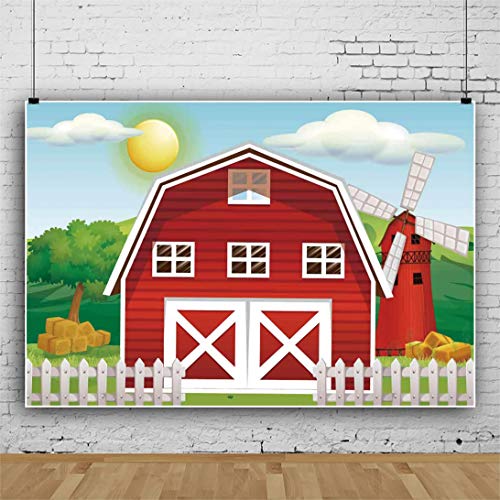 Yeele 5x3ft Cartoon Farm Backdrop for Photography Rustic Farmhouse Red Barn Birthday Background Photo for Kids Children Farm Theme Birthday Party Banner Cake Table Decor Photo Shoot Props Vinyl - size: 5x3ft