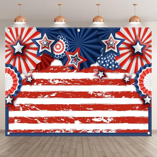 8x6ft American Flag 4th of July Photography Backdrop USA Patriotic Independence Day Background Veterans Memorial National Day Decoration Party Banner Photo Booth - size: 8'x6'