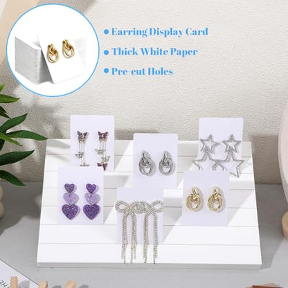 62 Pcs Wood Earring Display Stand Earring Card Display 2 Pcs 11.4" x 7.5" Holders with 60 Cards Jewelry Organizer Stands for Selling