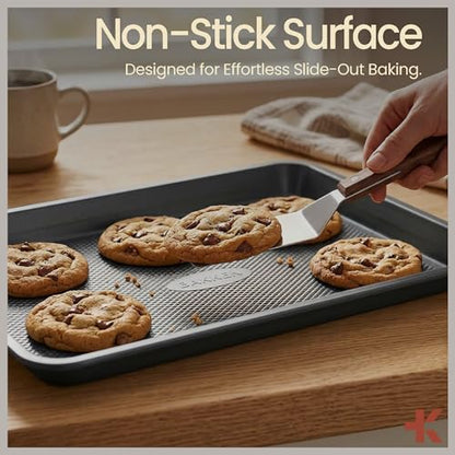 Diamond Bottom Cookie Sheet Set of 2, Nonstick Gray Carbon Steel Baking Pans for Crisp Baking, Space-Saving Stackable Trays, PFOA, PFOS, PTFE Free, Oven Safe Up to 450°F, Small & Medium Pans - color: Gray, size: Pack of 2