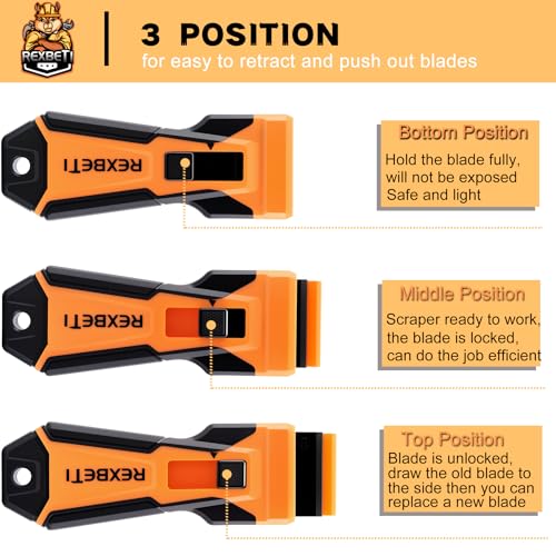 REXBETI Razor Blade Scraper Tool, 2 Pack Razor Scraper with Extra 314Pcs Razor Blades -14Pcs Metal and 300Pcs Plastic Blades, Cleaning Scraper Tool, Cooktop, Paint, Glass Scraper - style: Upgraded 2 Pack
