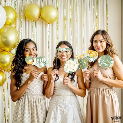 KatchOn Bridal Shower Photo Booth Props - Pack of 35 | Green Decorations for Bridal Shower and Bachelorette Party