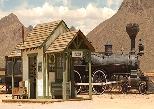BELECO 12x8ft Fabric Old West Train Station Photography Backdrop Western Vintage Locomotive Antique Train Luggage Storage Background Wild West Cowboys Party Decor Portrait Photoshoot Studio Props - size: 12x8FT