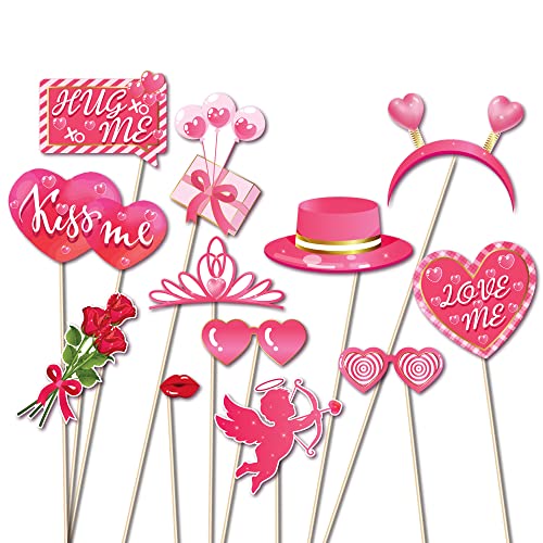 25Pcs Valentine's Day Photo Booth Props Valentine's Day Party Decorations Valentine's Day Party Props Valentine's Day Selfie Props with Stick for Valentine Party Decorations