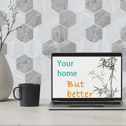 Thickened Hexagon Peel and Stick Tile Backsplash, New Upgrade Mixed Grey Waterproof Stick on Backsplash, Self-Adhesive Marble Tiles for Kitchen,Bathroom and Bedroom，10-Sheet. - color: Mixed Grey