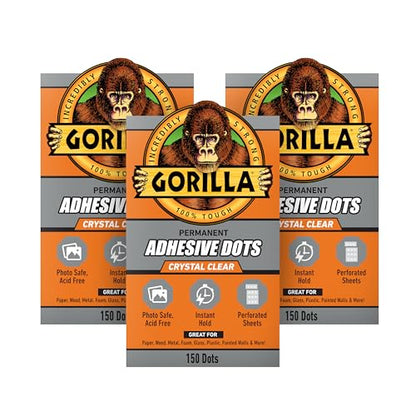 Gorilla Permanent Adhesive Dots, Double-Sided, Clear, 0.5" Diameter, 150 Pieces (Pack of 3) - No Mess, Photo Safe - size: 3 - Pack