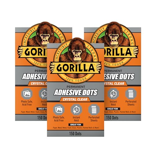 Gorilla Permanent Adhesive Dots, Double-Sided, Clear, 0.5" Diameter, 150 Pieces (Pack of 3) - No Mess, Photo Safe - size: 3 - Pack