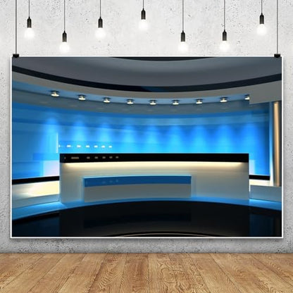 Leyiyi 10x6.5ft News Broadcast Hall Backdrop Recetation Desk Modern Office Interior Program Record Front Table TV Show Photo Background Business Study Adults Portrait Studio Prop Vinyl Wallpaper - size: 10x6.5ft