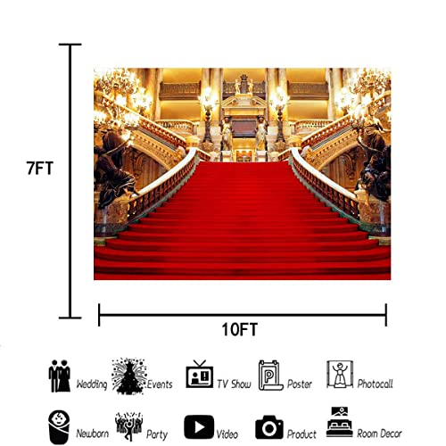 Red Carpet Backdrop, Golden Palace Gorgeous European Hall Photo Backdrop, Vinyl 10x7ft Prom Picture Photo Studio Props LSGE652 - color: Red, size: 10x7ft