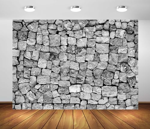 BELECO 15x8ft Fabric Brick Stone Wall Backdrop Dark Gray Rock Stones Texture Background Medieval Castle Party Decorations Banner Knight Party Supplies Photoshoot Props - size: 15x8FT