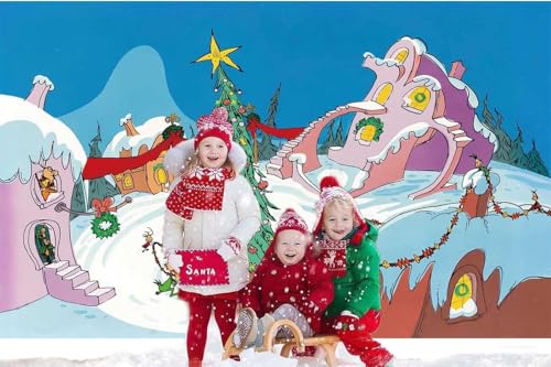 7x5ft Welcome to Whoville Backdrop Snow Winter Whoville Christmas Banner Christmas Village Party Photography Background Xmas Birthday Baby Shower Party Supplies Decoration - size: 7X5Ft