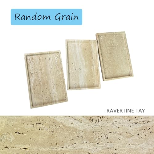 Real Natural Travertine Tray Genuine Marble Stone Tray for Coffee Table/Bathroom/Vanity (Beige Travertine, 12" x 8") - color: Beige Travertine
