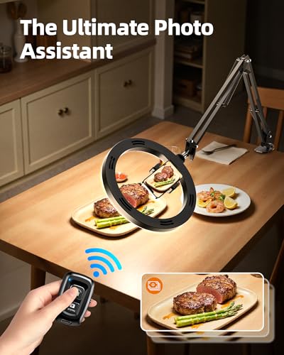 Ring Light for Desk, Overhead Phone Mount with 10" Selfie Light with Stand, Luxsure Phone Tripod with Light for Recording, Streaming, Vlogging, TikTok YouTube Creator Essentials with Bluetooth Control
