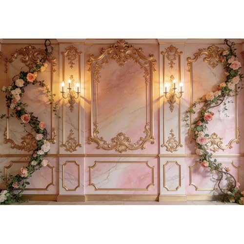 Dreamy Castle Wall Backdrop 5x3ft Pink Royal Palace Wall Living Room Interior Photo Backdrop Rose Flower Fantasy Photoshoot Wedding Valentine's Day Birthday for Girls Princess Video Prop - color: pink-1, size: 5x3ft