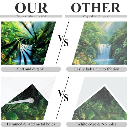 6x3.6ft Fabric Rainforest Falls VBS 2026 Backdrop Emerald VBS Decorations Summer Jungle Forest Rainbow Spring Flowers Background Outdoor Safari Picnic Party Decor Banner Photo Props - color: Forest Green, size: 6x3.6ft