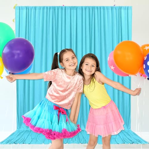 10ft x 10ft Sky Blue Backdrop Curtains for Parties, Fabric Satin Background Curtain with Rod Pockets for Weddings, Birthday, Baby Shower, Photography, Graduation Party Backdrop Drapes, 2 Panels - color: Sky Blue