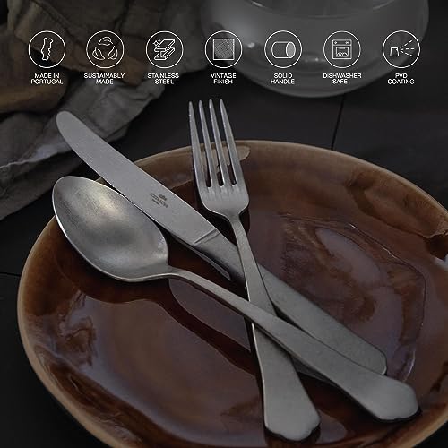 Costa Nova 5-Piece Silverware Service for 1 - Prado Collection, Vintage Gold Brushed Finish | Stainless Steel Cutlery | Dishwasher Safe Flatware | Restaurant Quality Dinnerware