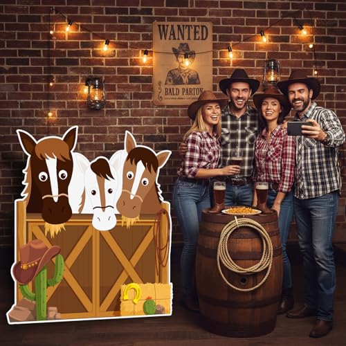 Capoda 4 ft Western Party Decorations Horse Stable Cardboard Cutout Stand Up Western Photo Props Standup Backdrop Background for Baby Shower Birthday Party Decor Supplies