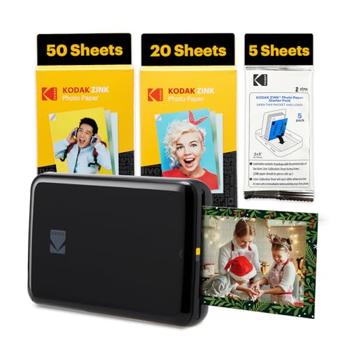 Kodak Step Instant Smartphone Photo Printer - 75 Sheets Bundle - Portable Mini Color Wireless Mobile Printer - Zink 2x3” Sticky-Back Photos - Bluetooth Compatible with Smart Devices - Fun App -Black - color: Black, style: Printer + 75 Sheets
