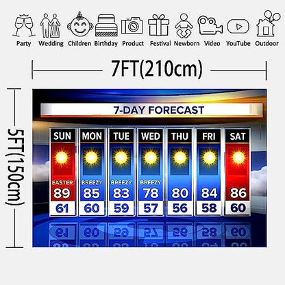 Weather Forecast Backdrop 7x5ft Seven-Day Broadcast Sunny Day Photo Background Business Study Portrait Studio Prop Wallpaper RBJMYLU225 - size: polyester microfiber fabric-7x5ft